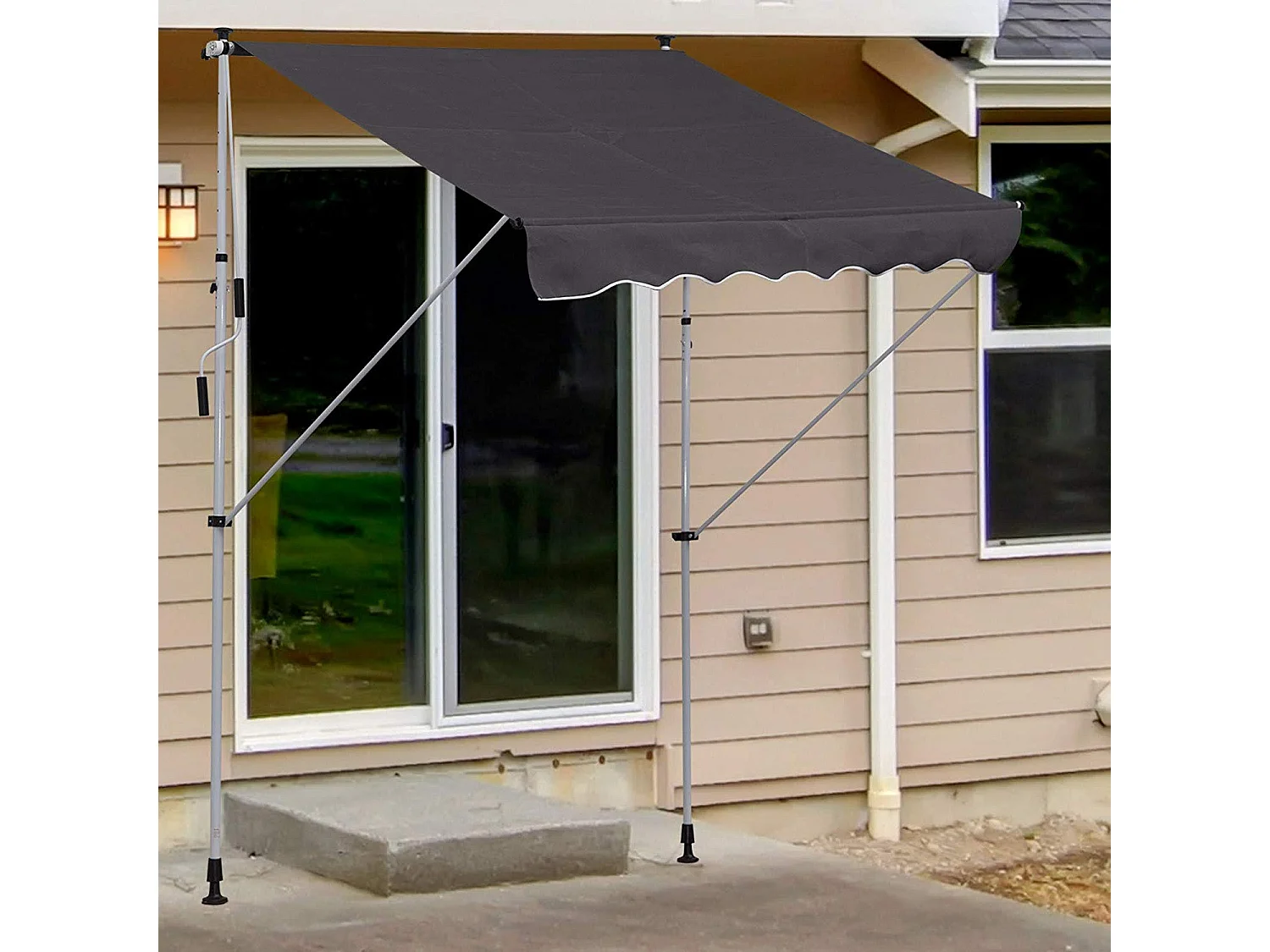 Store banne manuel rétractable 2L x 1,5l x 1,7-2,8H m inclinaison réglable installation rapide métal alu polyester gris