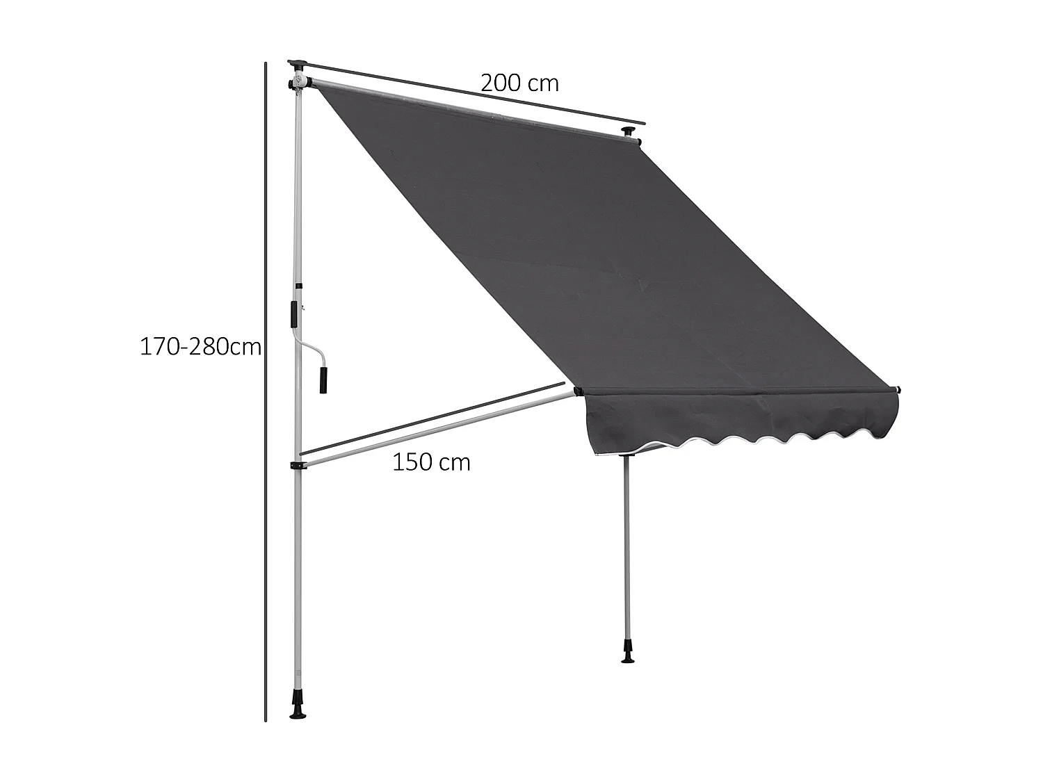 Store banne manuel rétractable 2L x 1,5l x 1,7-2,8H m inclinaison réglable installation rapide métal alu polyester gris