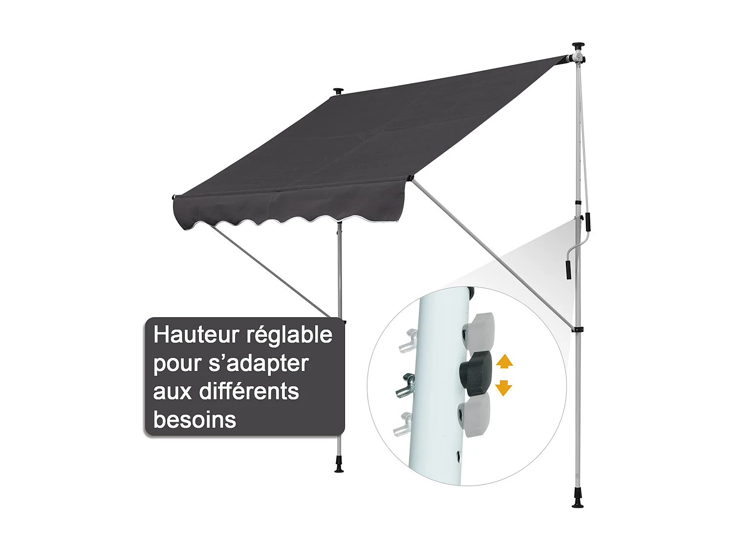 Store banne manuel rétractable 2L x 1,5l x 1,7-2,8H m inclinaison réglable installation rapide métal alu polyester gris