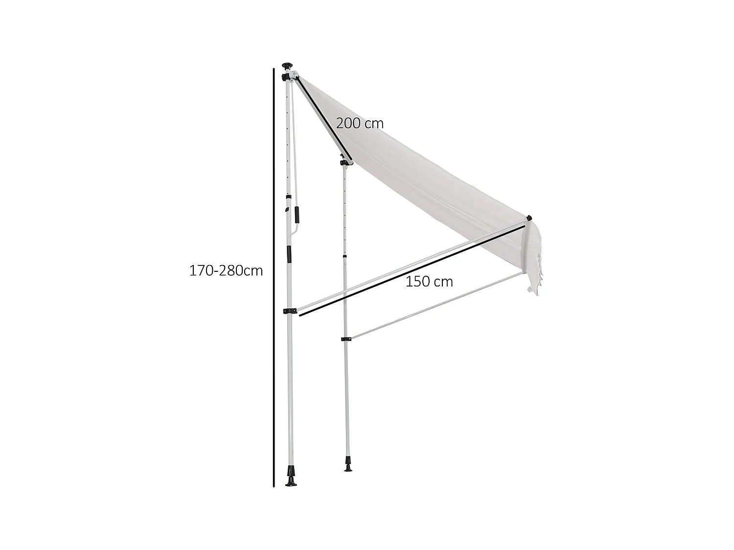 Store banne manuel rétractable 2L x 1,5l x 1,7-2,8H m inclinaison réglable installation rapide métal alu polyester blanc
