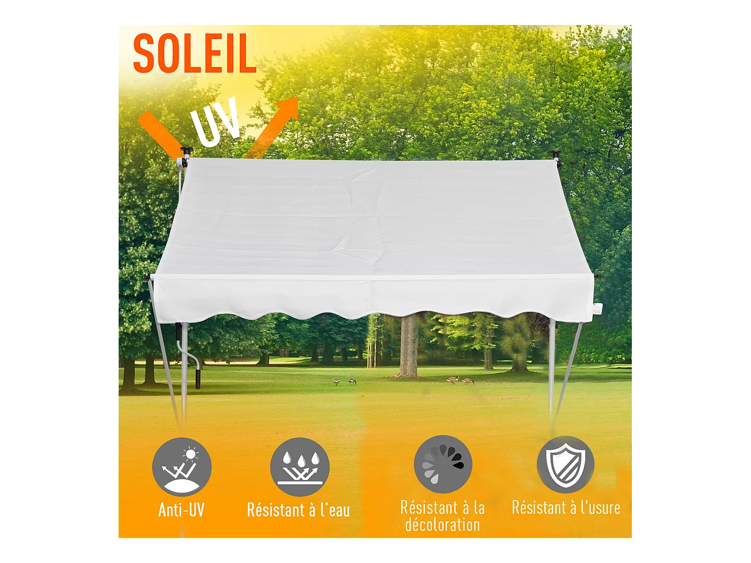 Store banne manuel rétractable 2L x 1,5l x 1,7-2,8H m inclinaison réglable installation rapide métal alu polyester blanc