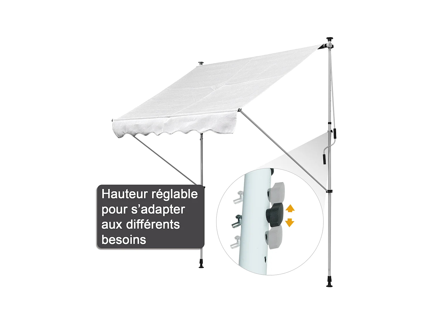 Store banne manuel rétractable 2L x 1,5l x 1,7-2,8H m inclinaison réglable installation rapide métal alu polyester blanc