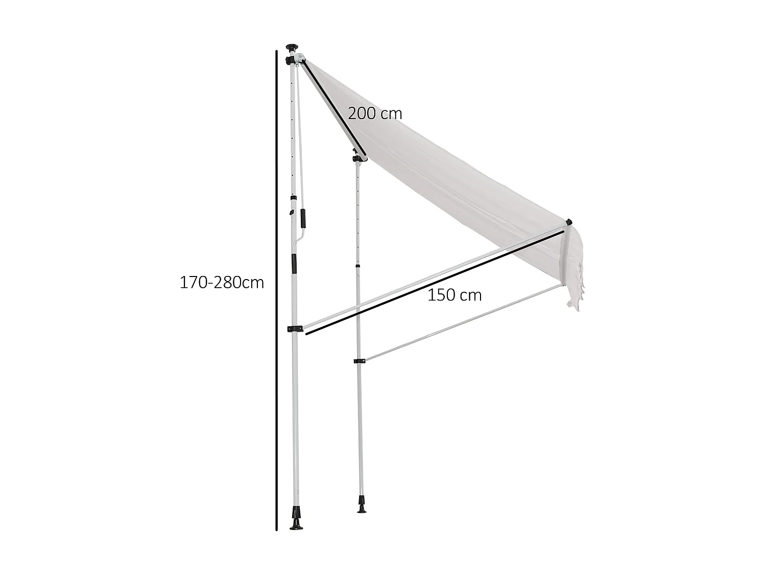 Store banne manuel rétractable 2L x 1,5l x 1,7-2,8H m inclinaison réglable installation rapide métal alu polyester blanc