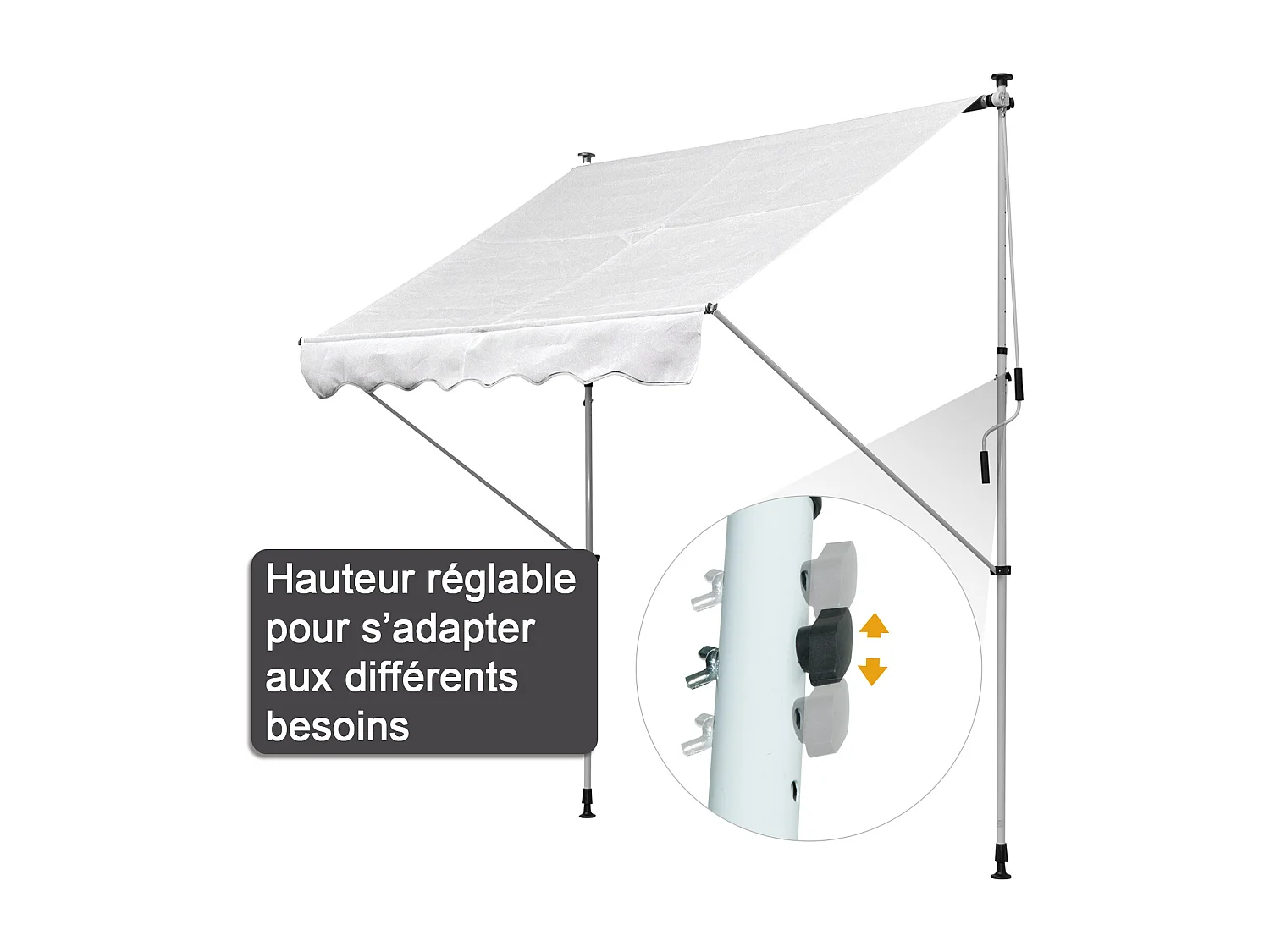 Store banne manuel rétractable 2L x 1,5l x 1,7-2,8H m inclinaison réglable installation rapide métal alu polyester blanc