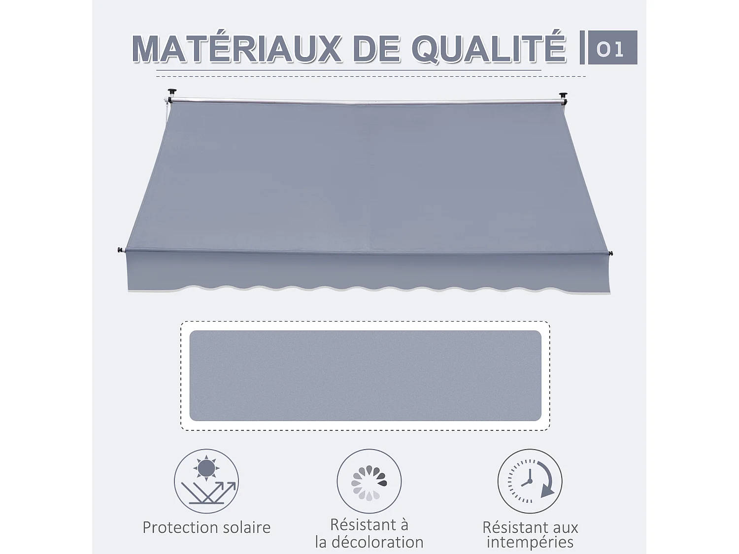 Store banne manuel rétractable 4L x 1,2l m inclinaison et hauteur réglable installation rapide métal alu polyester anti-UV gris