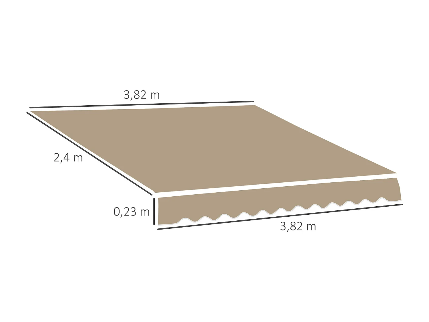 Toile de rechange store banne - lambrequin vagues douces - polyester haute densité 280 g/m² anti-UV dim. 3,82L x 2,4l (avancée) m café latte