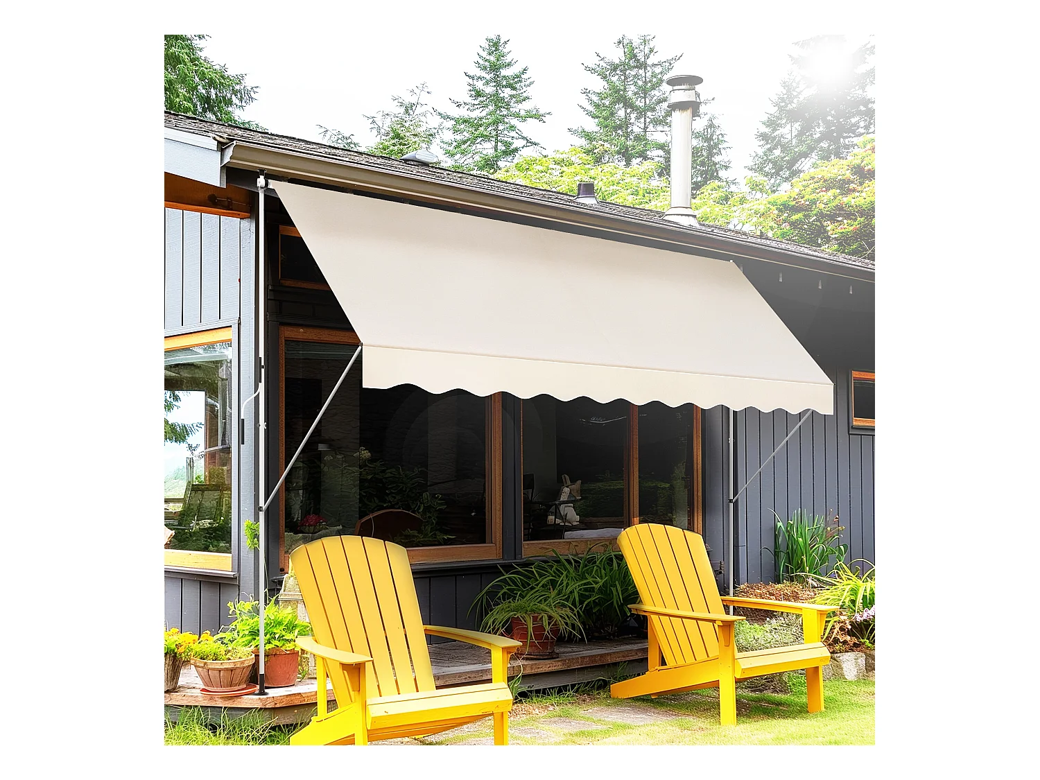 Store banne manuel rétractable 4L x 1,2l m inclinaison et hauteur réglable installation rapide métal alu polyester anti-UV crème