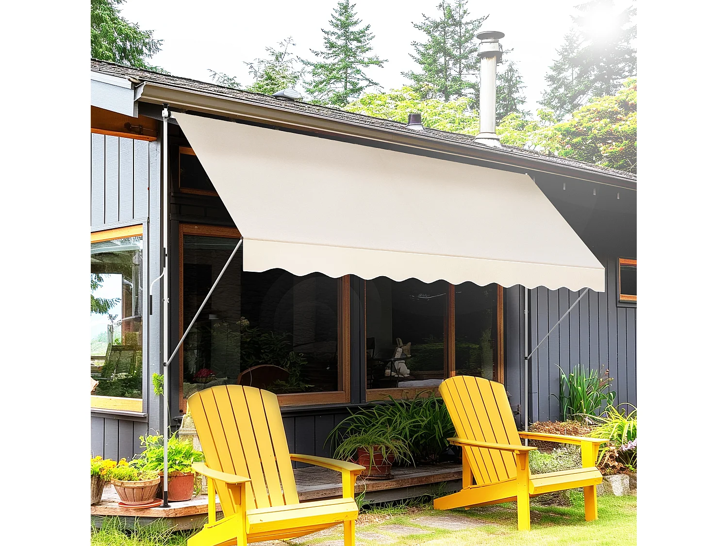 Store banne manuel rétractable 4L x 1,2l m inclinaison et hauteur réglable installation rapide métal alu polyester anti-UV crème