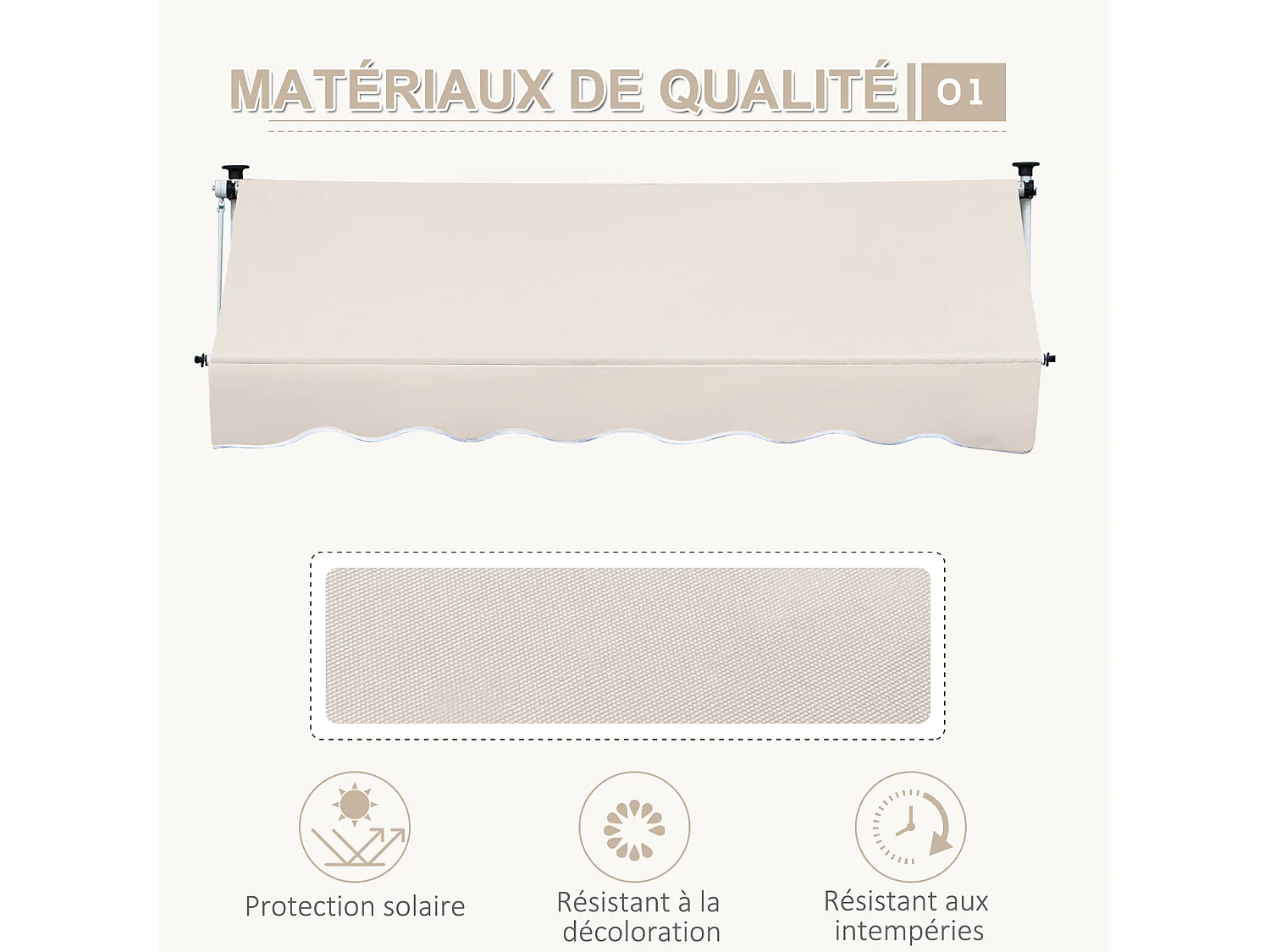 Store banne manuel rétractable 4L x 1,2l m inclinaison et hauteur réglable installation rapide métal alu polyester anti-UV crème