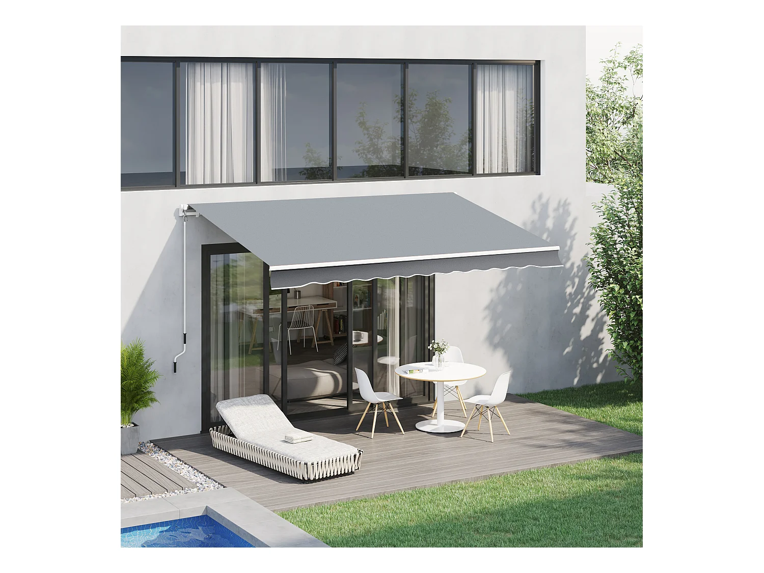 Store banne manuel rétractable alu. polyester imperméabilisé haute densité 4 x 2,5 m gris