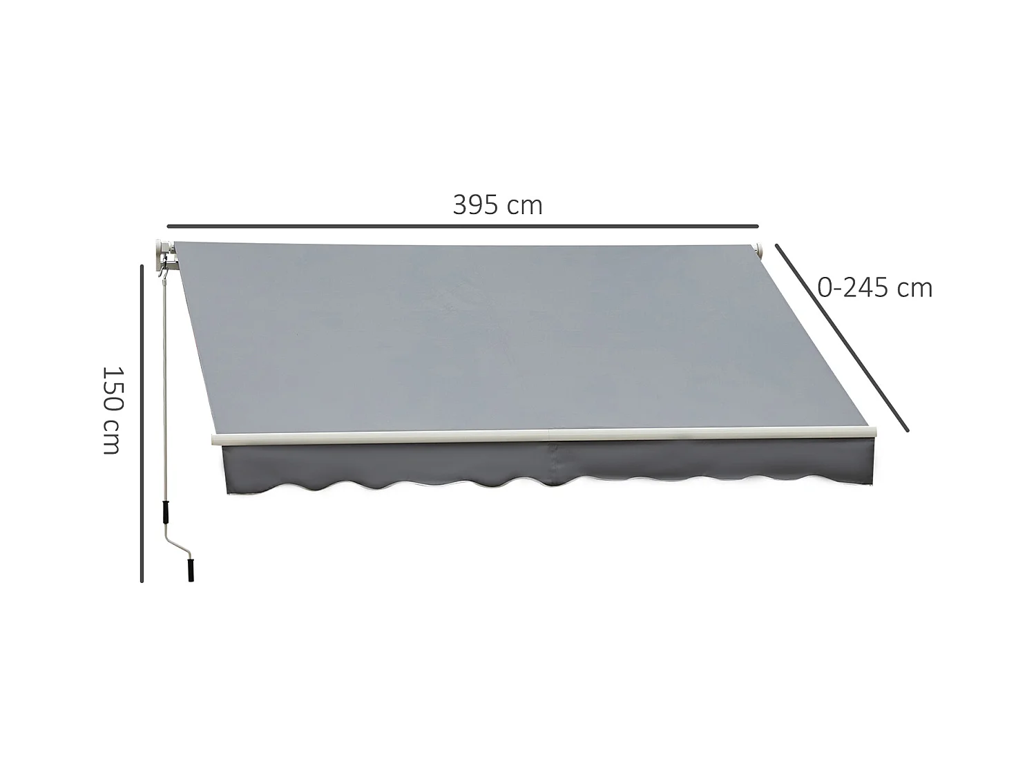 Store banne manuel rétractable alu. polyester imperméabilisé haute densité 4 x 2,5 m gris