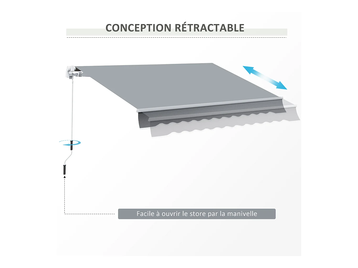 Store banne manuel rétractable alu. polyester imperméabilisé haute densité 4 x 2,5 m gris