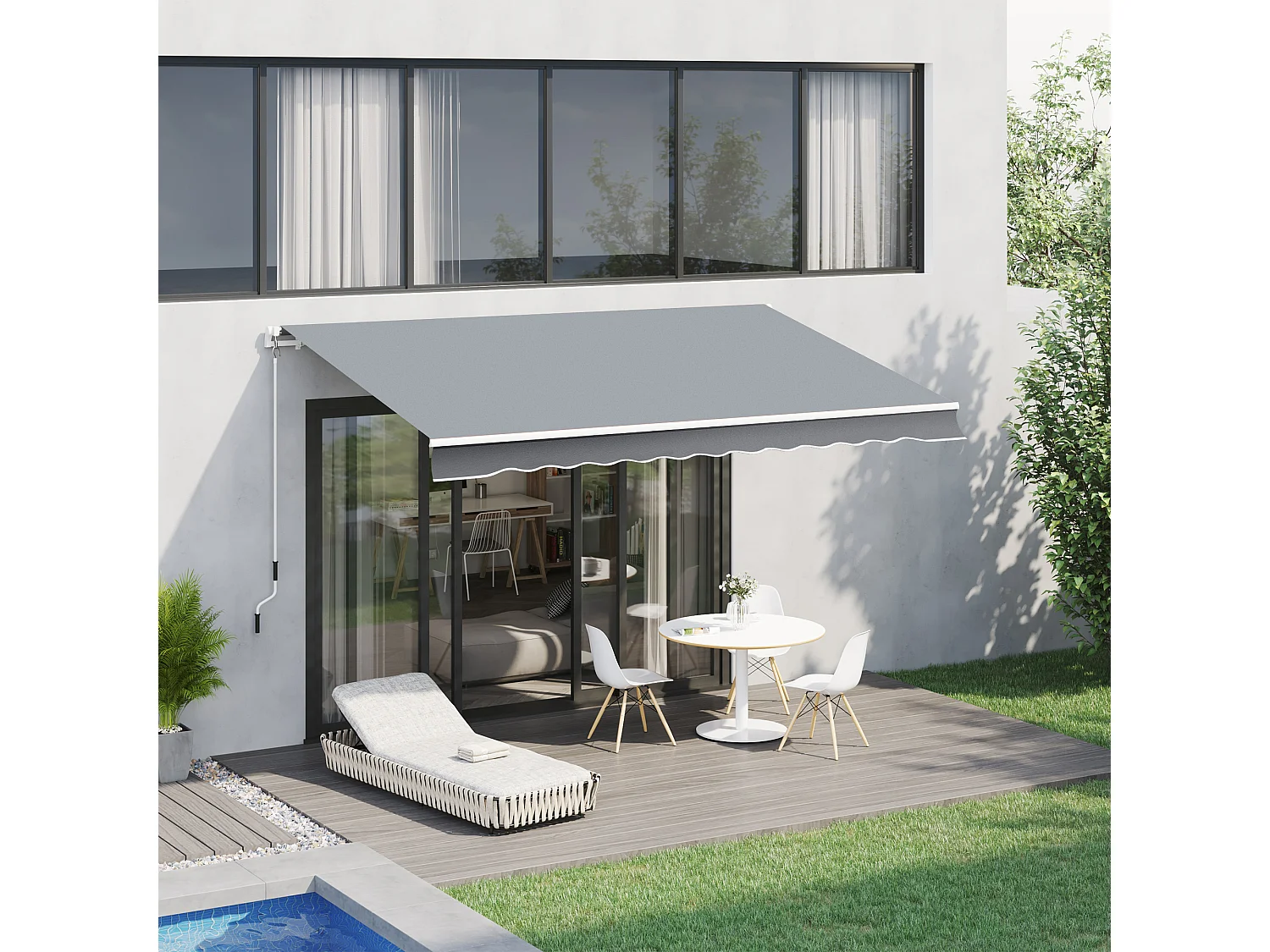 Store banne manuel rétractable alu. polyester imperméabilisé haute densité 4 x 2,5 m gris