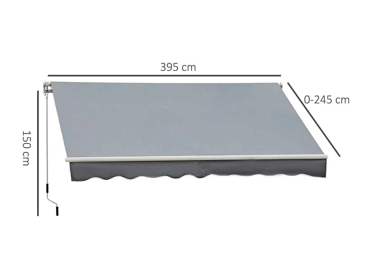 Store banne manuel rétractable alu. polyester imperméabilisé haute densité 4 x 2,5 m gris