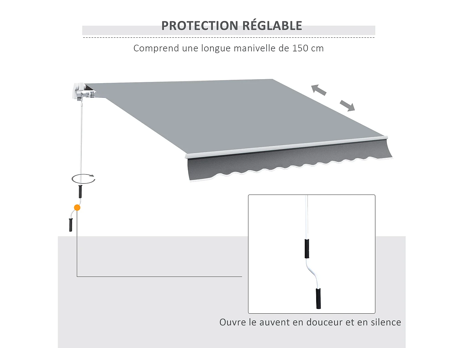 Store banne manuel rétractable alu. polyester imperméabilisé haute densité 4 x 2,5 m gris