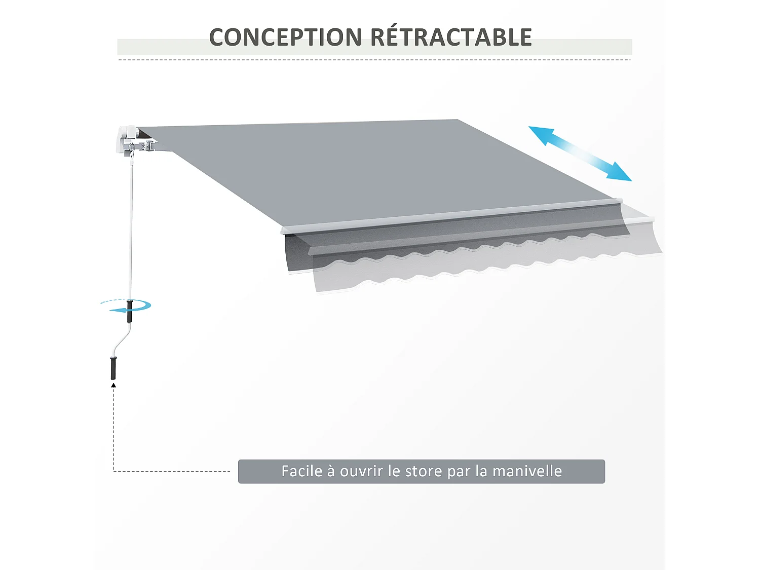 Store banne manuel rétractable alu. polyester imperméabilisé haute densité 4 x 2,5 m gris
