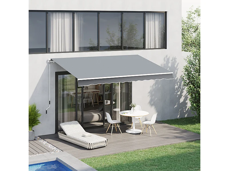 Store banne manuel rétractable alu. polyester imperméabilisé haute densité 4 x 2,5 m gris