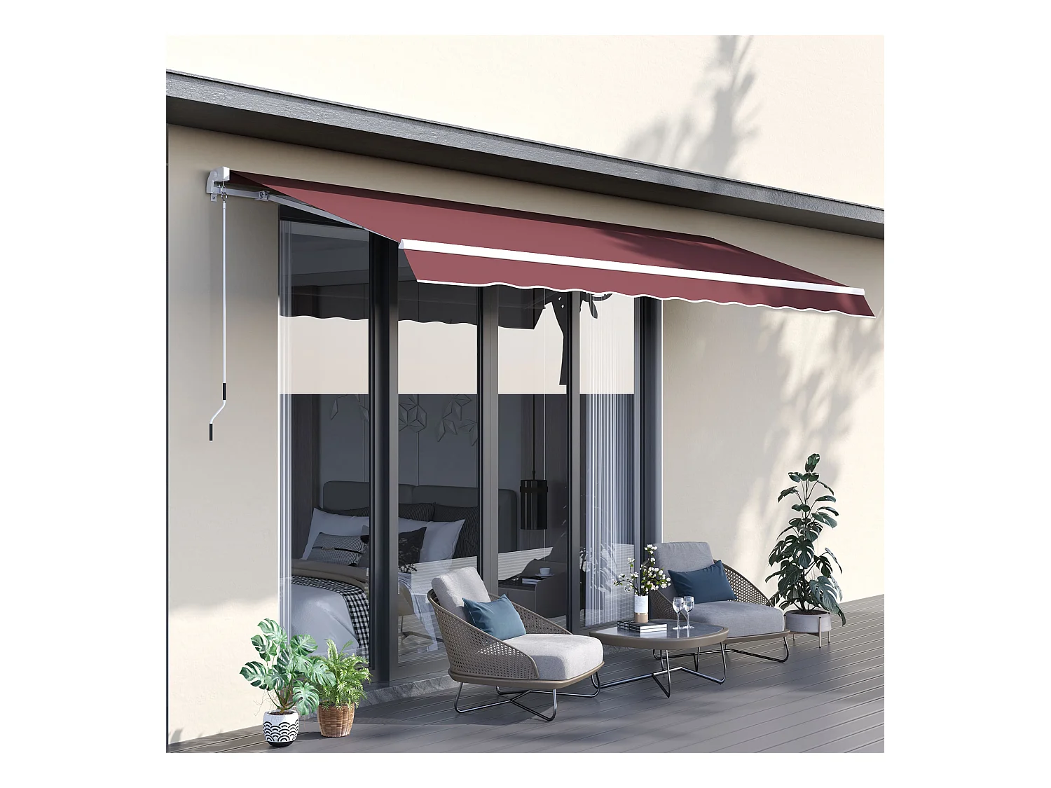 Store banne manuel rétractable aluminium polyester imperméabilisé 3,5L x 2,5l m bordeaux