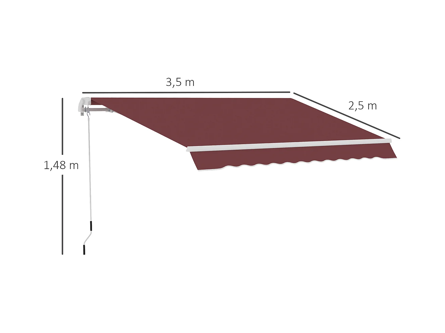Store banne manuel rétractable aluminium polyester imperméabilisé 3,5L x 2,5l m bordeaux