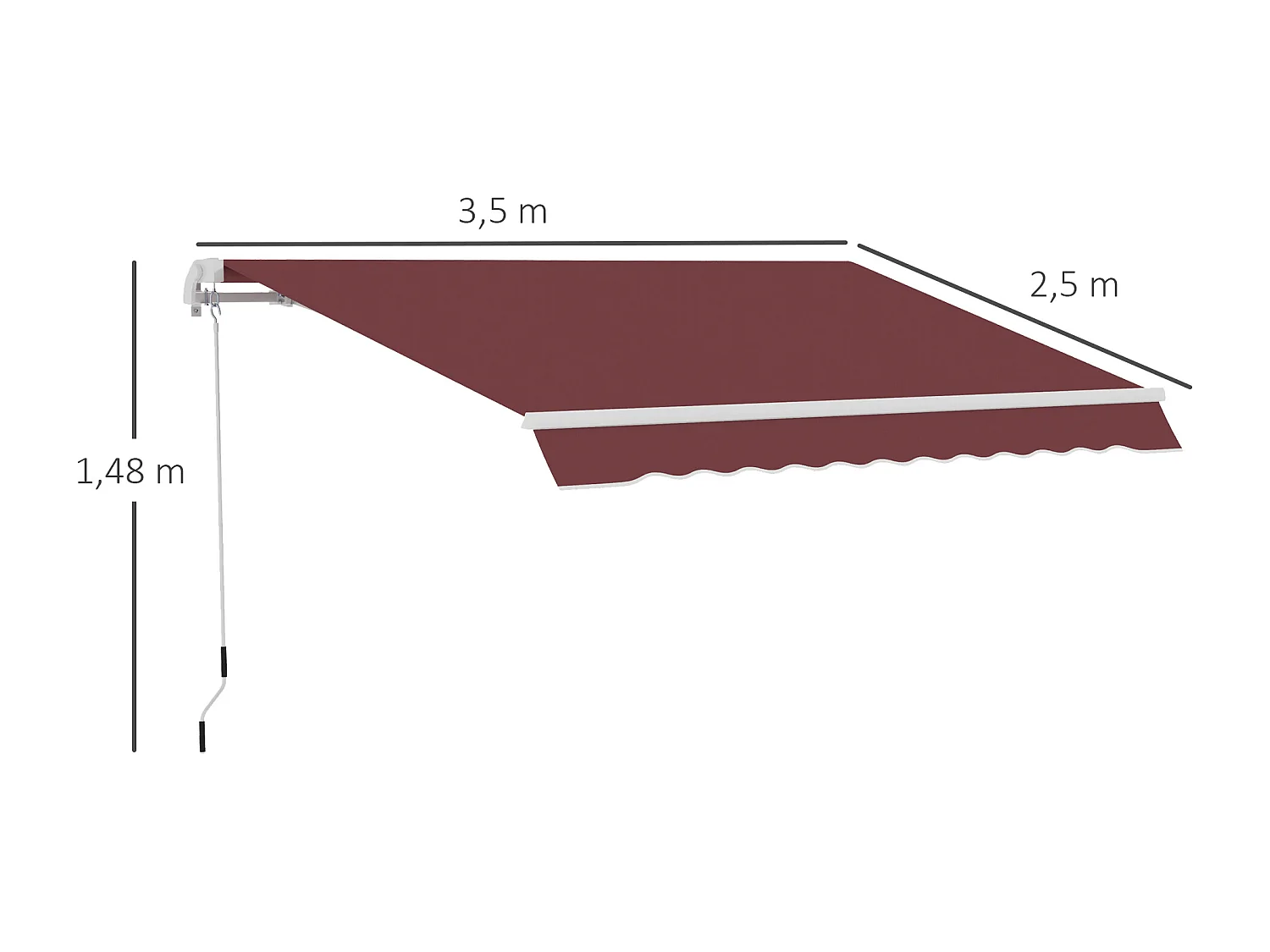 Store banne manuel rétractable aluminium polyester imperméabilisé 3,5L x 2,5l m bordeaux