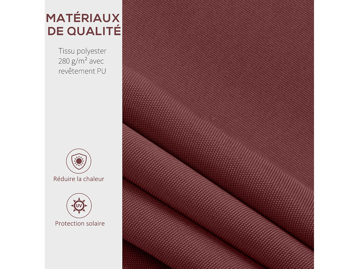 Store banne manuel rétractable aluminium polyester imperméabilisé 3,5L x 2,5l m bordeaux