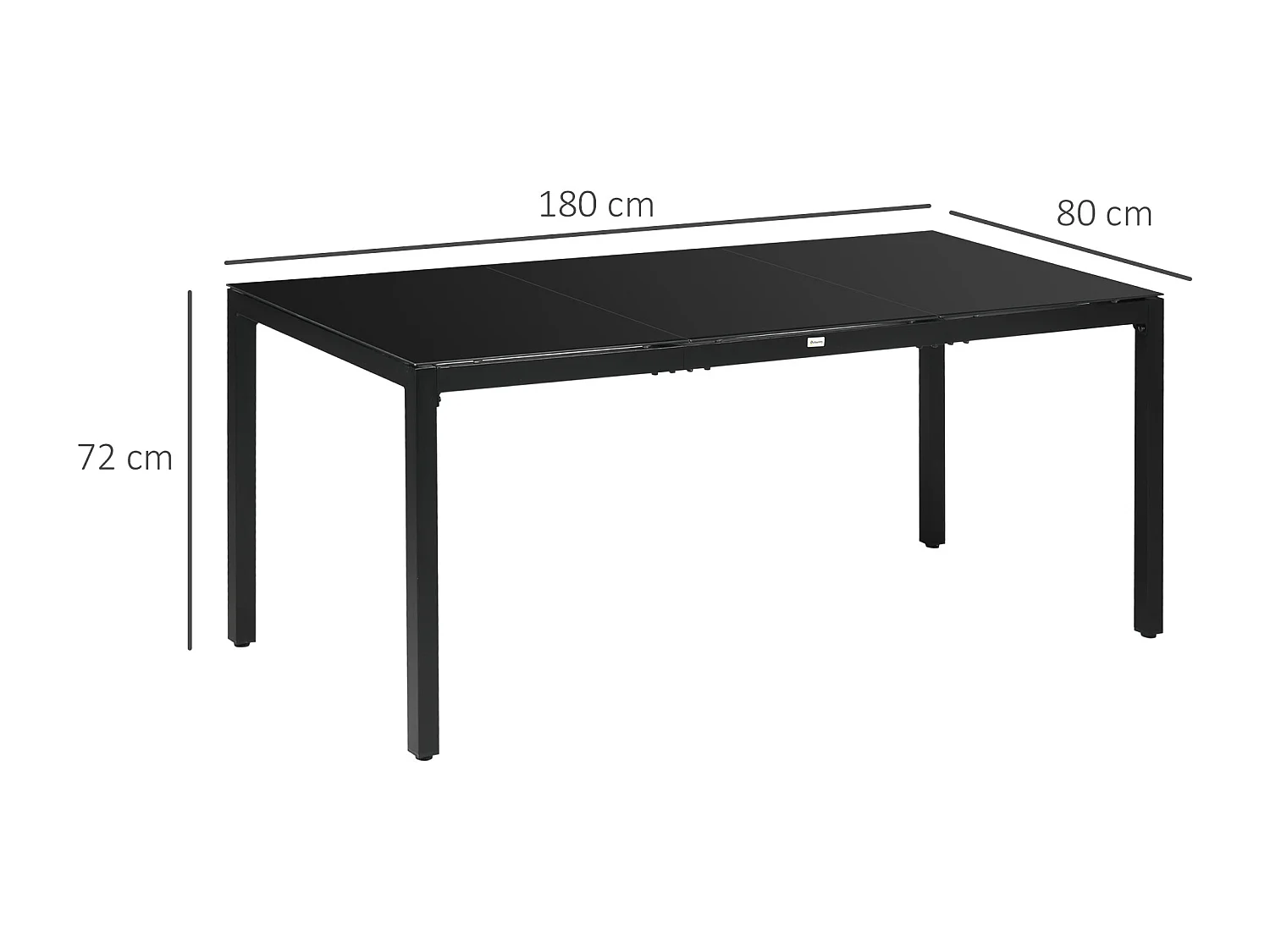 Table de jardin rectangulaire 8 personnes dim. 180L x 80l x 72H cm alu. plateau verre trempé noir