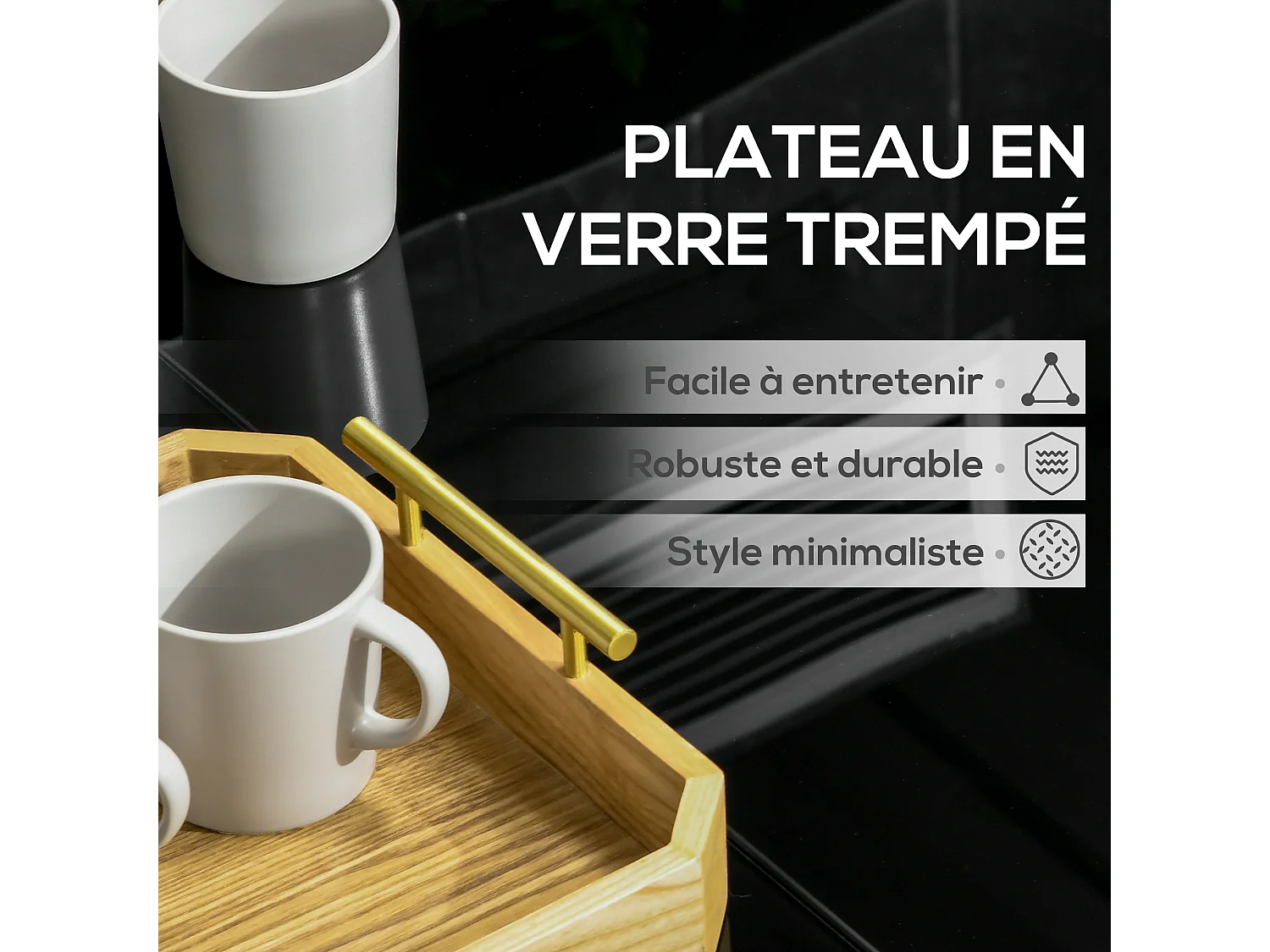 Table de jardin rectangulaire 8 personnes dim. 180L x 80l x 72H cm alu. plateau verre trempé noir