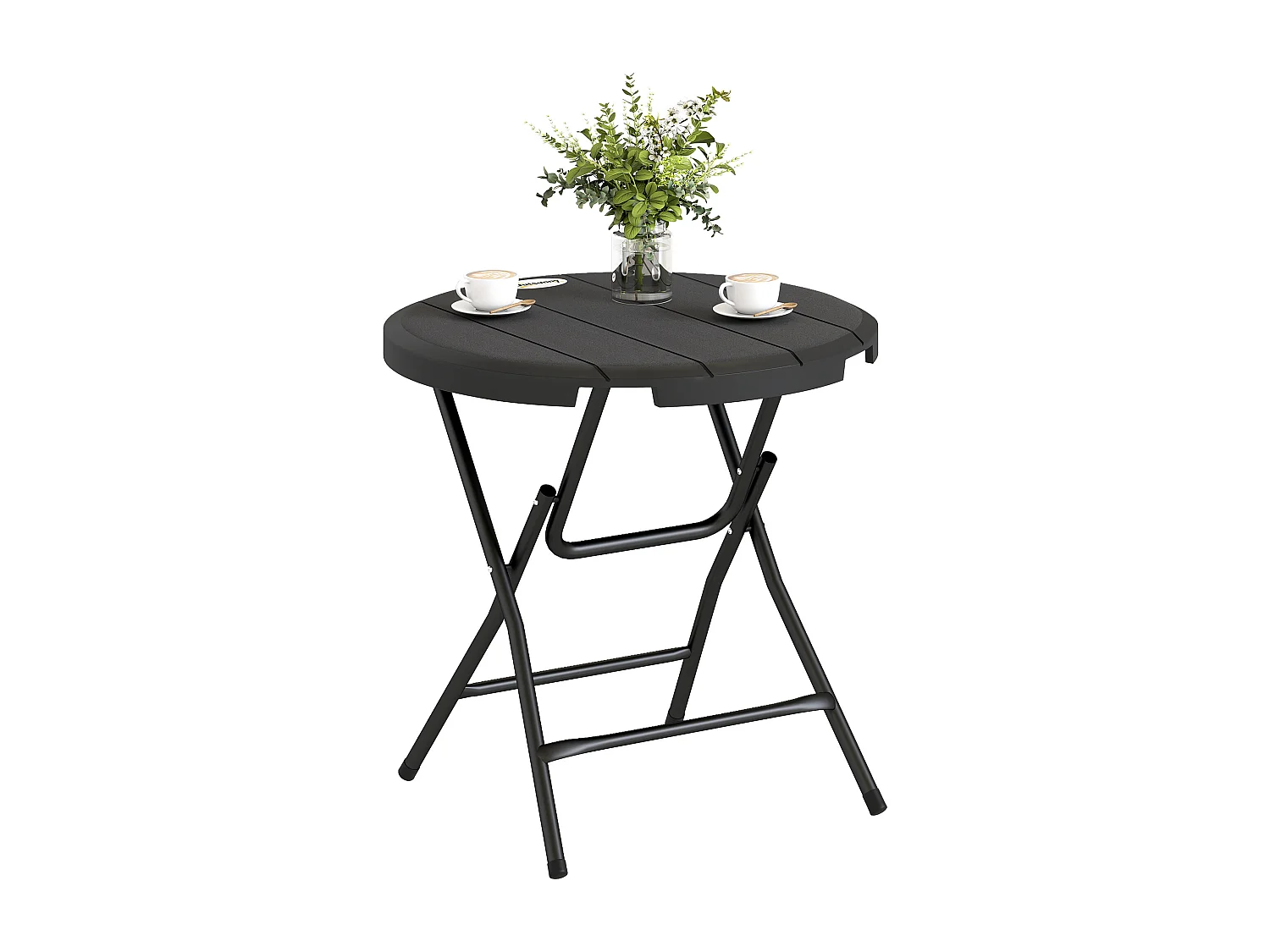 Table de jardin pliable 4 personnes table ronde pliante Ø 80 cm acier époxy plateau HDPE aspect bois gris