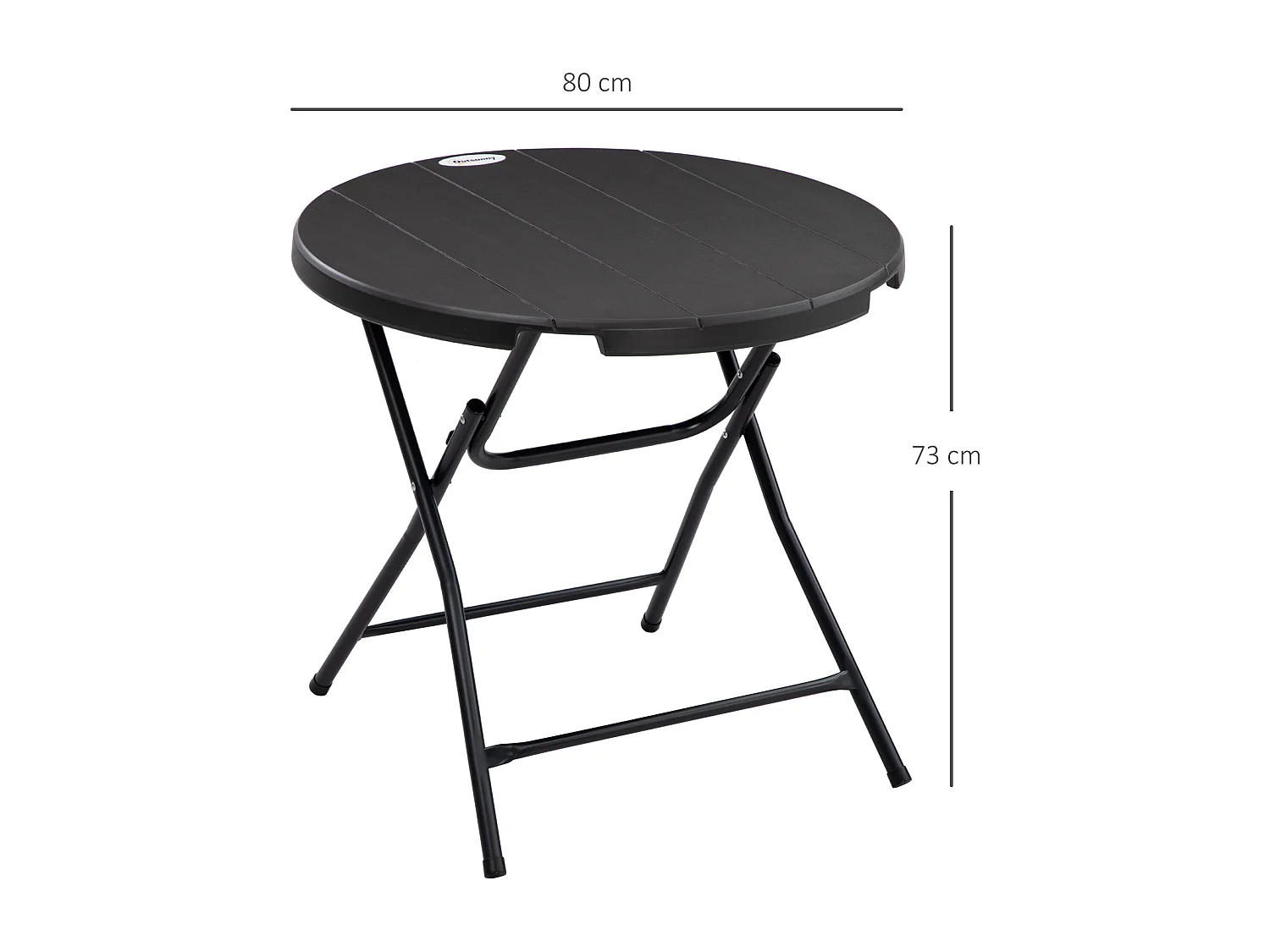 Table de jardin pliable 4 personnes table ronde pliante Ø 80 cm acier époxy plateau HDPE aspect bois gris
