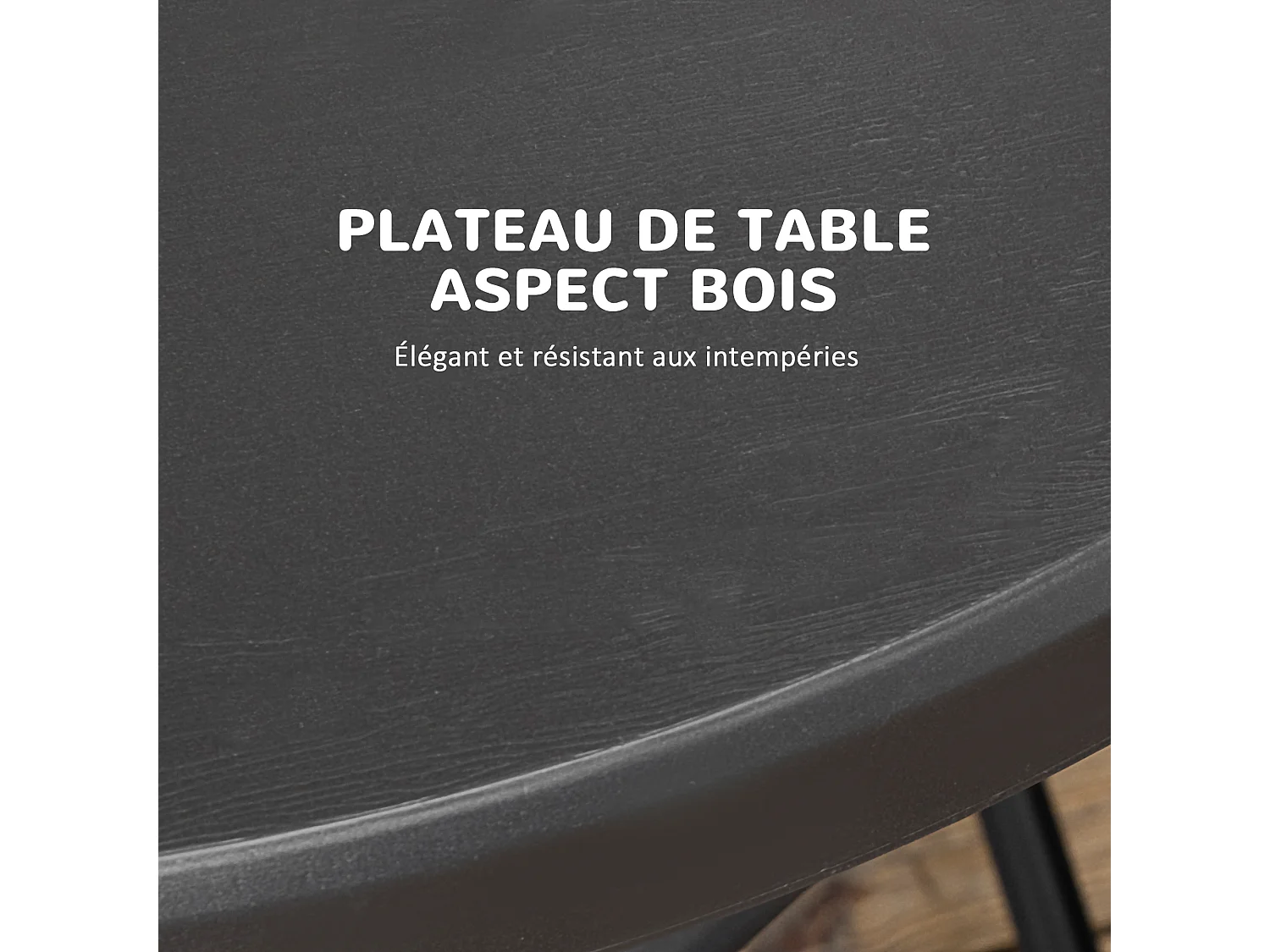 Table de jardin pliable 4 personnes table ronde pliante Ø 80 cm acier époxy plateau HDPE aspect bois gris