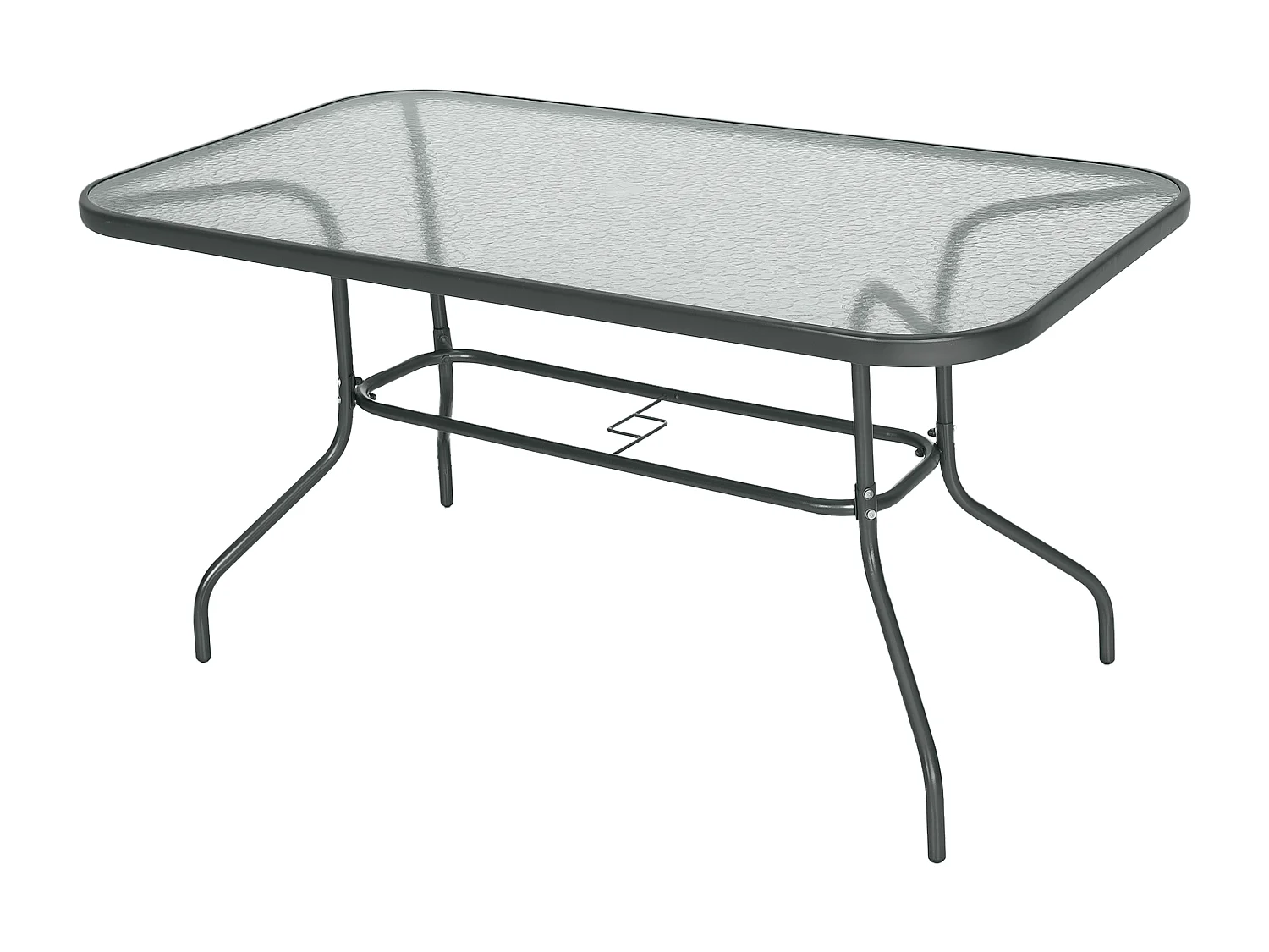 Table de jardin rectangulaire dim. 140L X 80l x 70H cm métal époxy gris plateau verre trempé