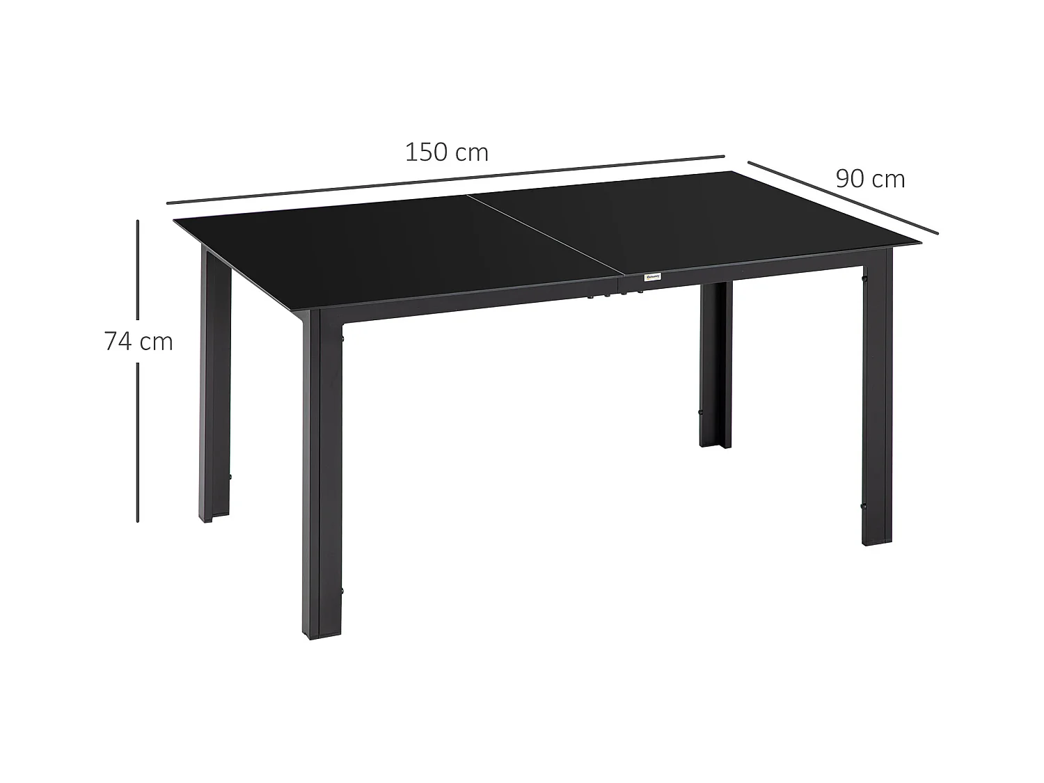 Table de jardin rectangulaire 6 personnes dim. 150L x 90l x 74H cm alu. plateau verre trempé noir