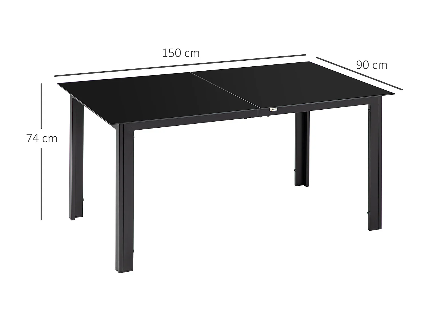 Table de jardin rectangulaire 6 personnes dim. 150L x 90l x 74H cm alu. plateau verre trempé noir