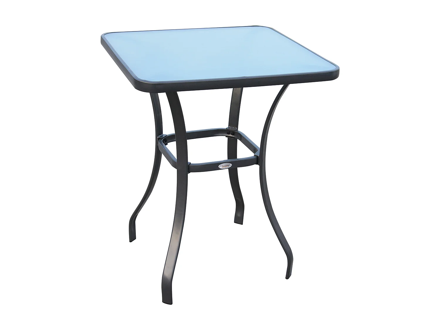 Table carrée bistro de jardin dim. 68L x 68l x 84H cm métal époxy gris plateau verre trempé granité