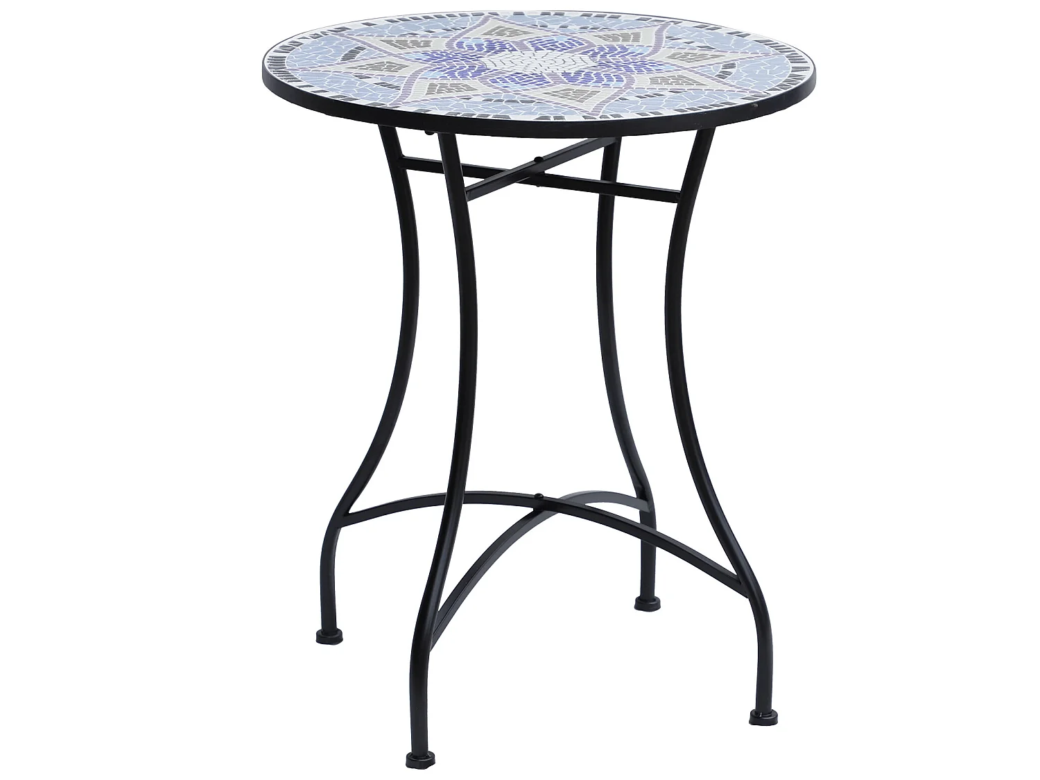 Table ronde style fer forgé bistro plateau mosaïque motif fleur métal époxy anticorrosion noir céramique