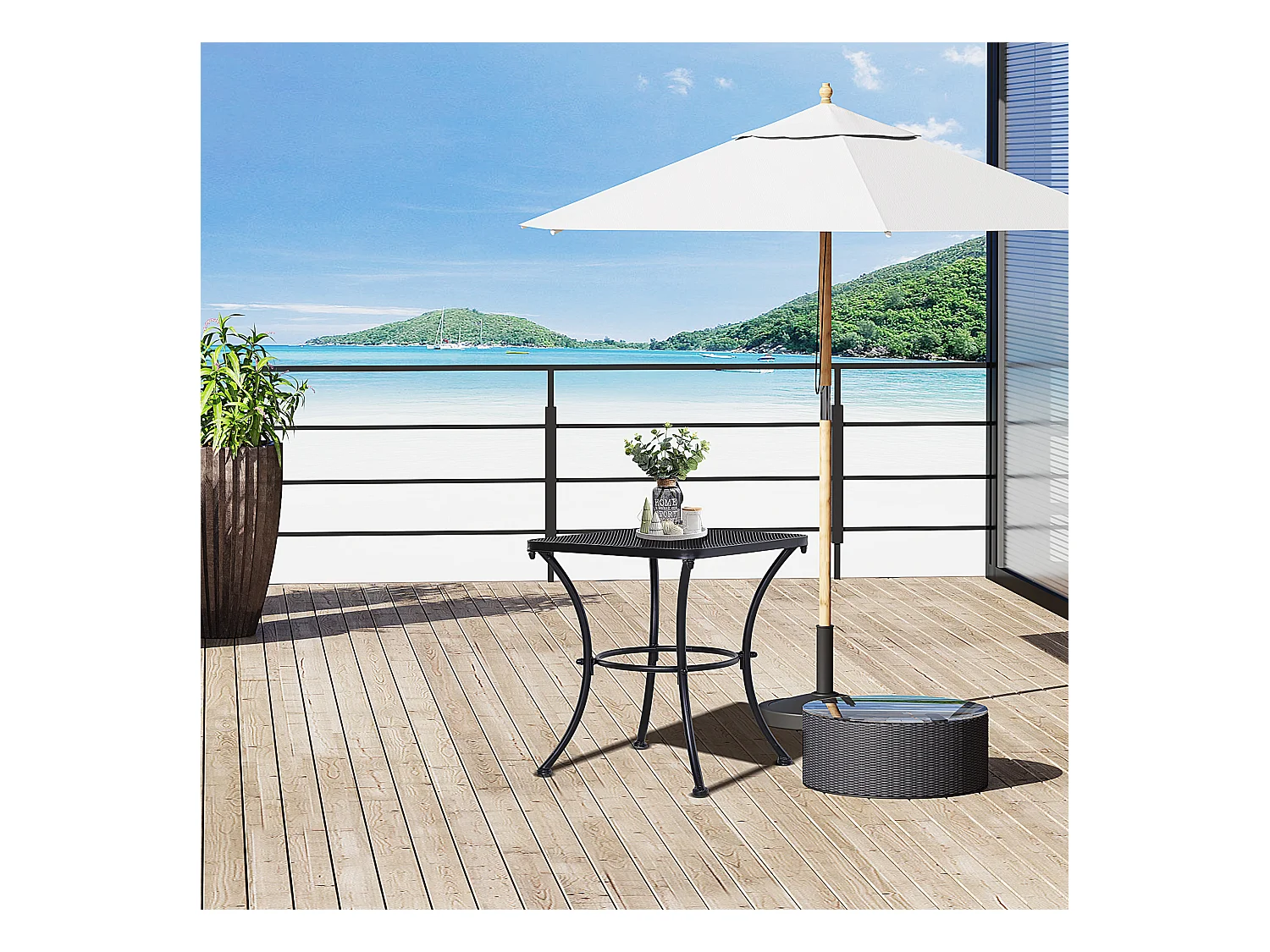 Table basse carrée bistro de jardin dim. 45L x 45l x 50H cm piètement arqué plateau maillé métal époxy anticorrosion noir