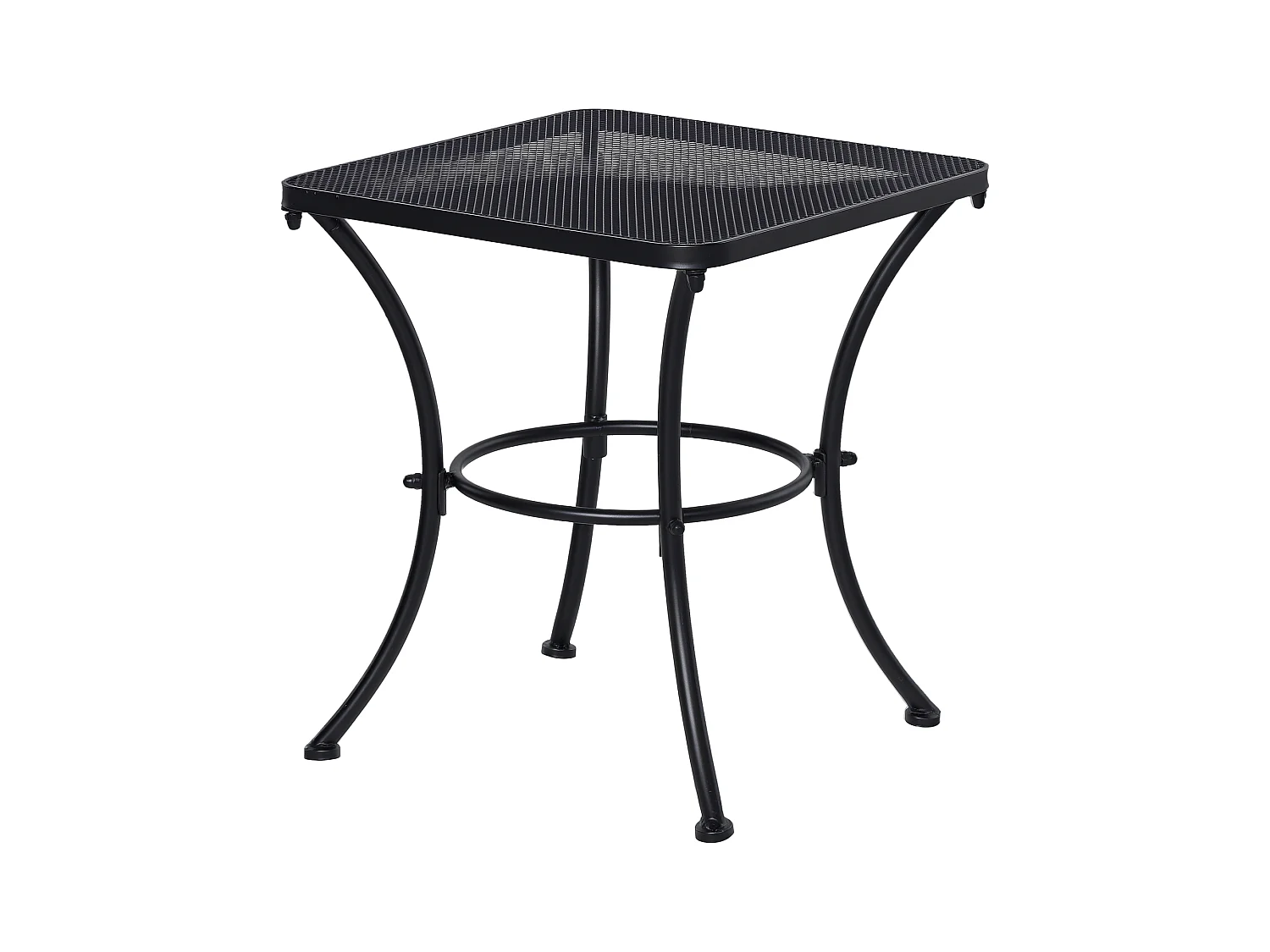 Table basse carrée bistro de jardin dim. 45L x 45l x 50H cm piètement arqué plateau maillé métal époxy anticorrosion noir