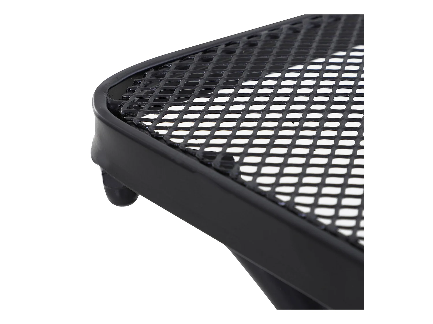 Table basse carrée bistro de jardin dim. 45L x 45l x 50H cm piètement arqué plateau maillé métal époxy anticorrosion noir