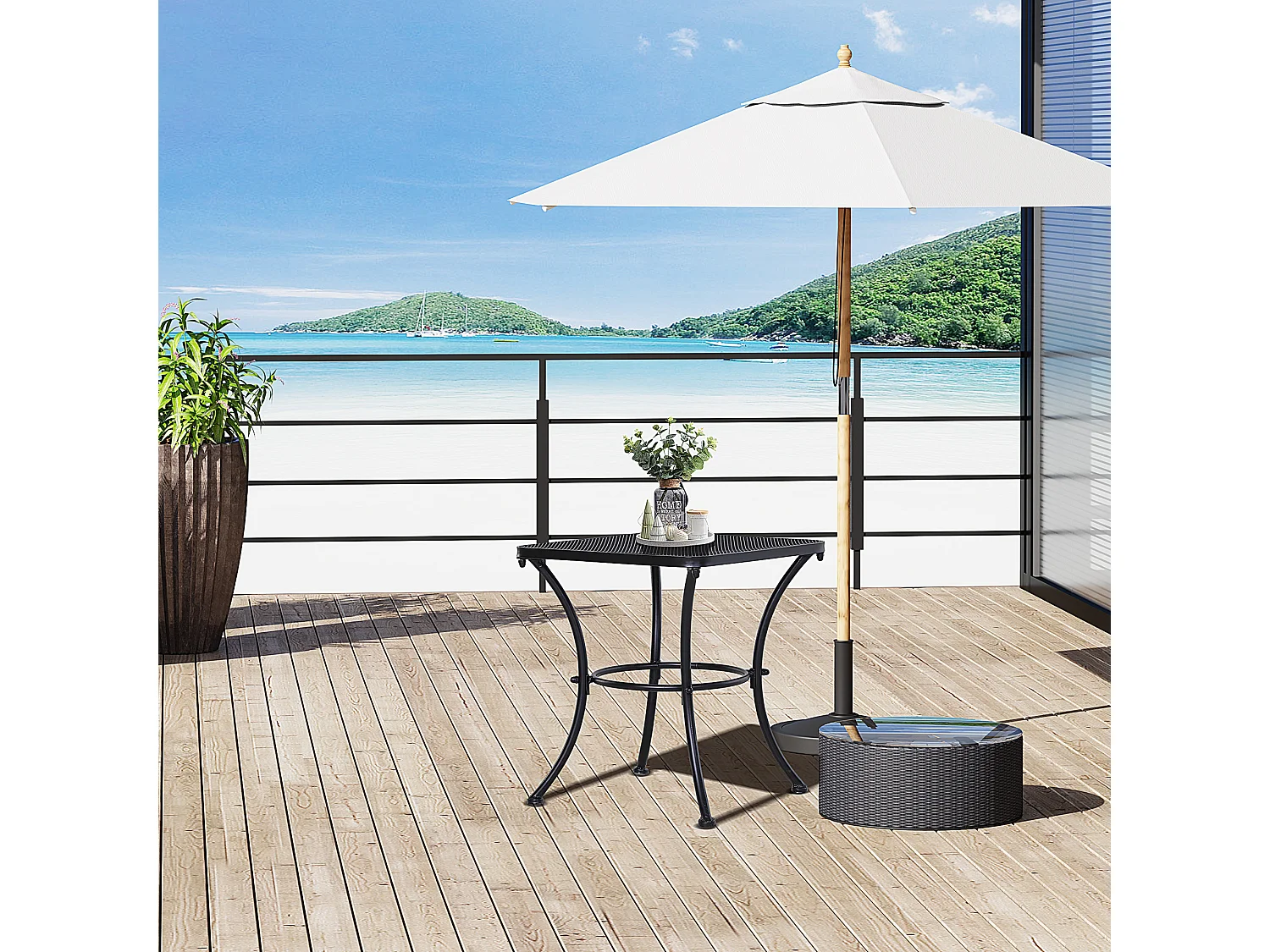 Table basse carrée bistro de jardin dim. 45L x 45l x 50H cm piètement arqué plateau maillé métal époxy anticorrosion noir