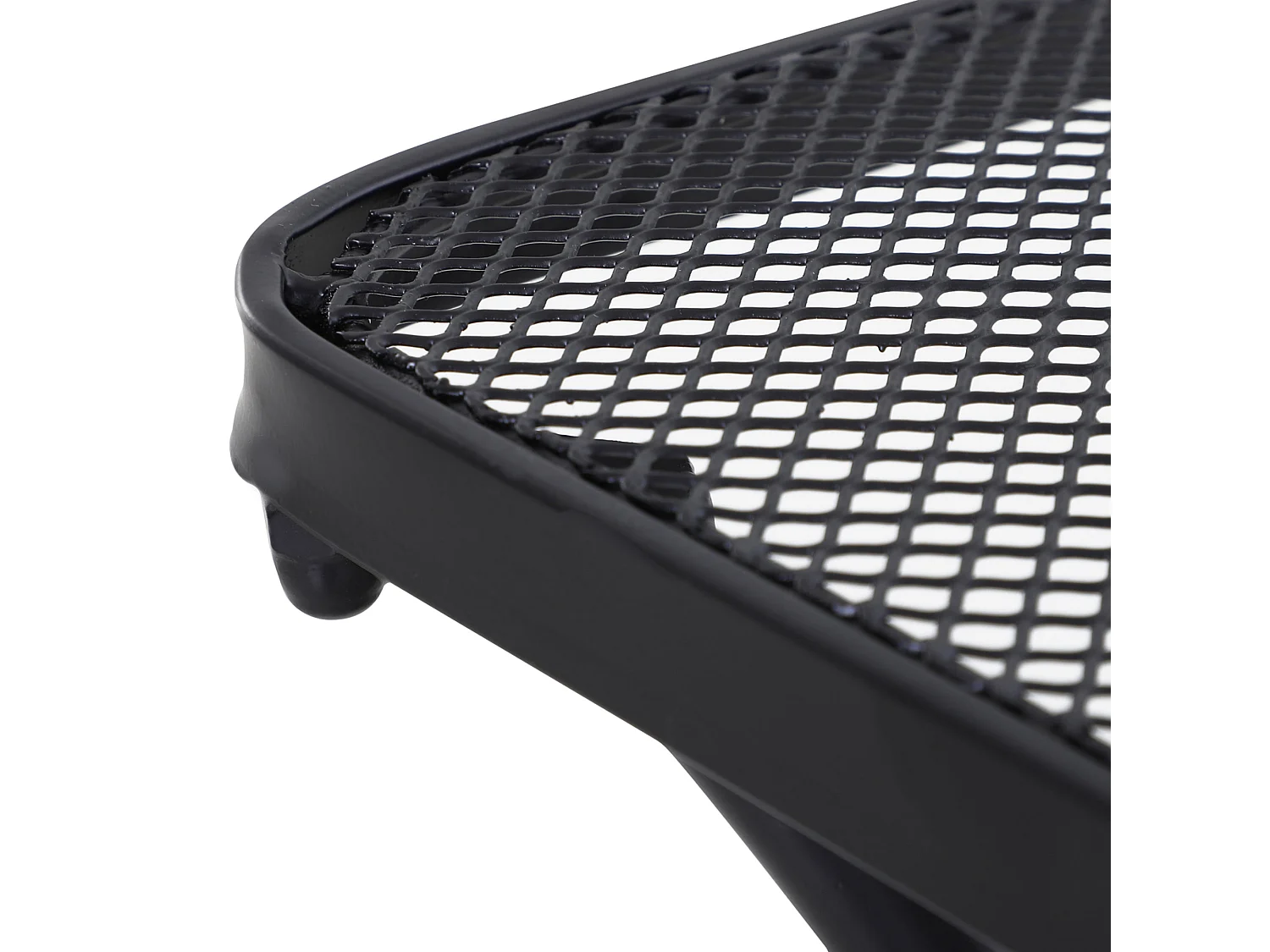 Table basse carrée bistro de jardin dim. 45L x 45l x 50H cm piètement arqué plateau maillé métal époxy anticorrosion noir