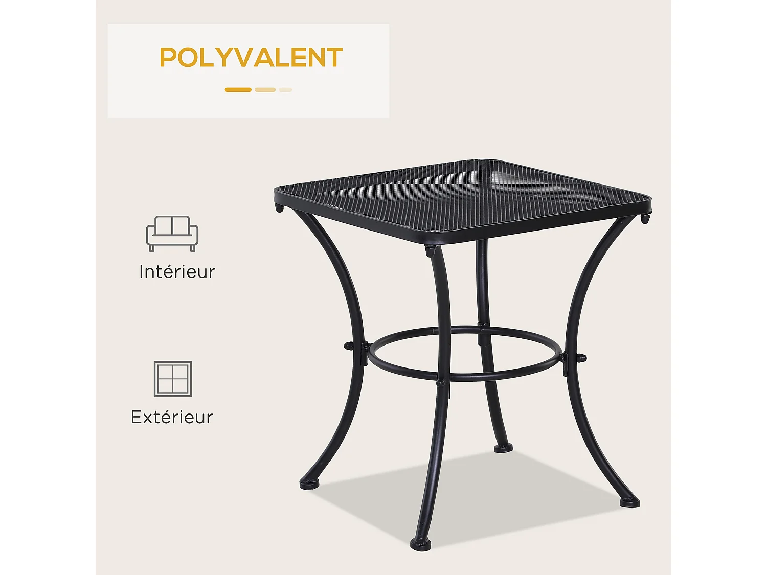 Table basse carrée bistro de jardin dim. 45L x 45l x 50H cm piètement arqué plateau maillé métal époxy anticorrosion noir