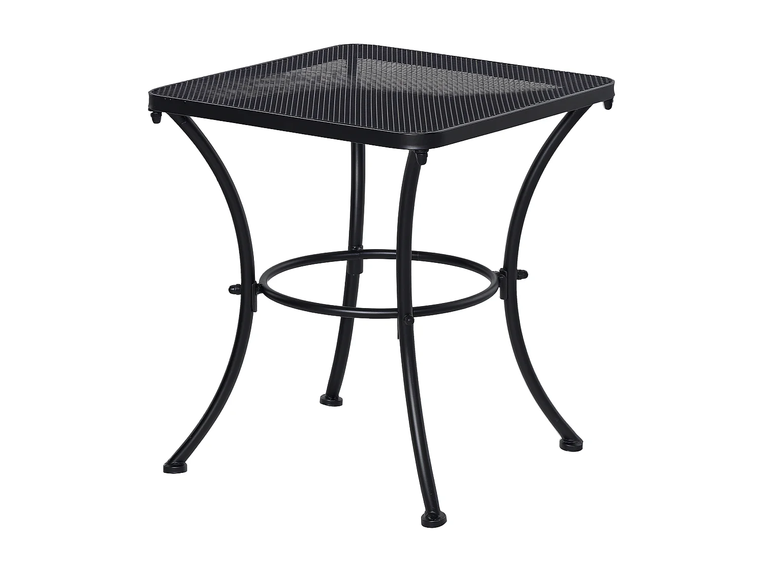 Table basse carrée bistro de jardin dim. 45L x 45l x 50H cm piètement arqué plateau maillé métal époxy anticorrosion noir