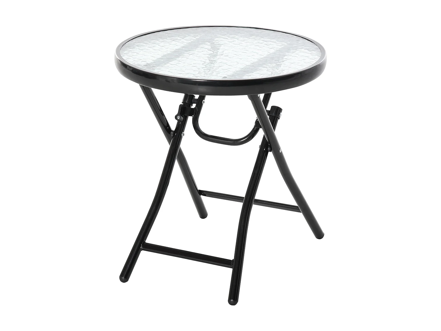 Table basse ronde bistro de jardin Ø 45 x 50H cm pliable métal époxy noir plateau verre trempé