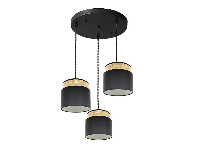 Plafondnier Noir/Naturel 3 pendentifs modèle Kandy FABRILAMP