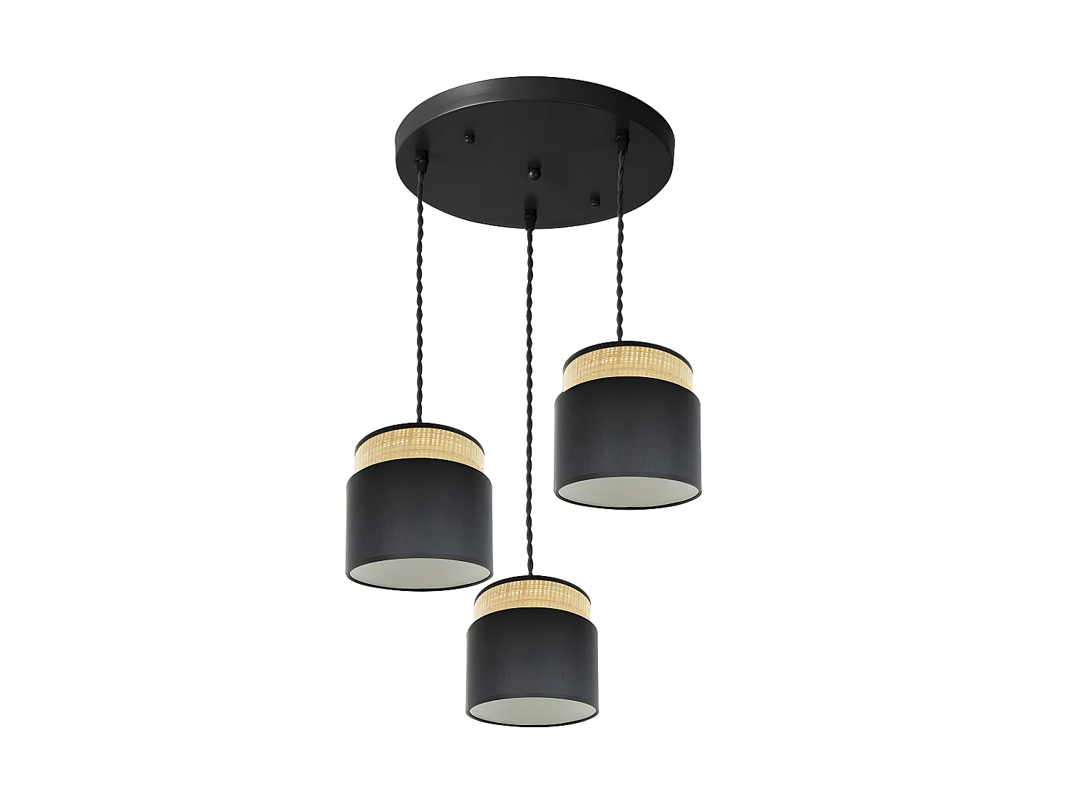 Plafondnier Noir/Naturel 3 pendentifs modèle Kandy FABRILAMP