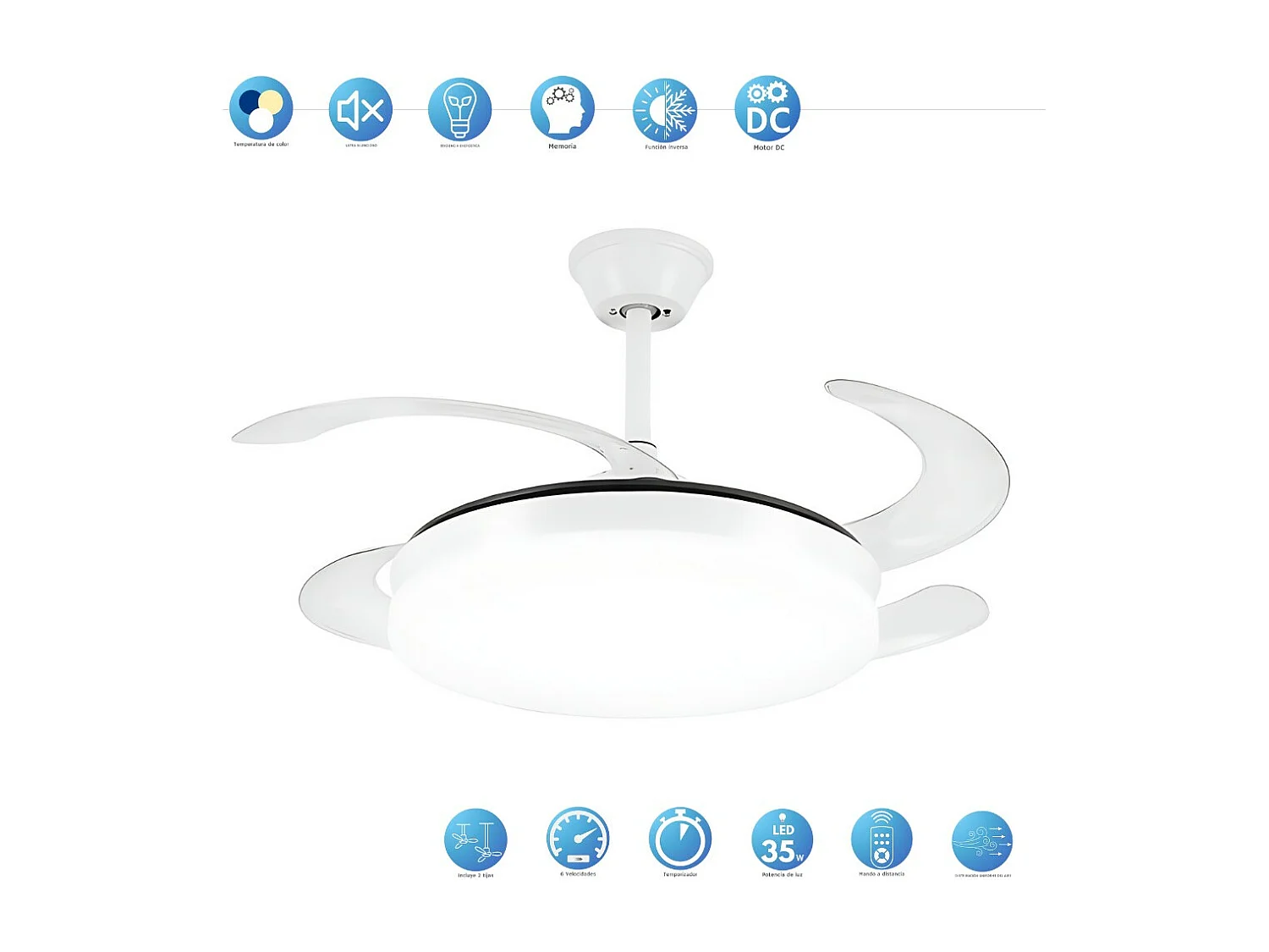 Ventilador Dc Isabella L Blanco Conectividad App Led Memoria Color Akunadecor