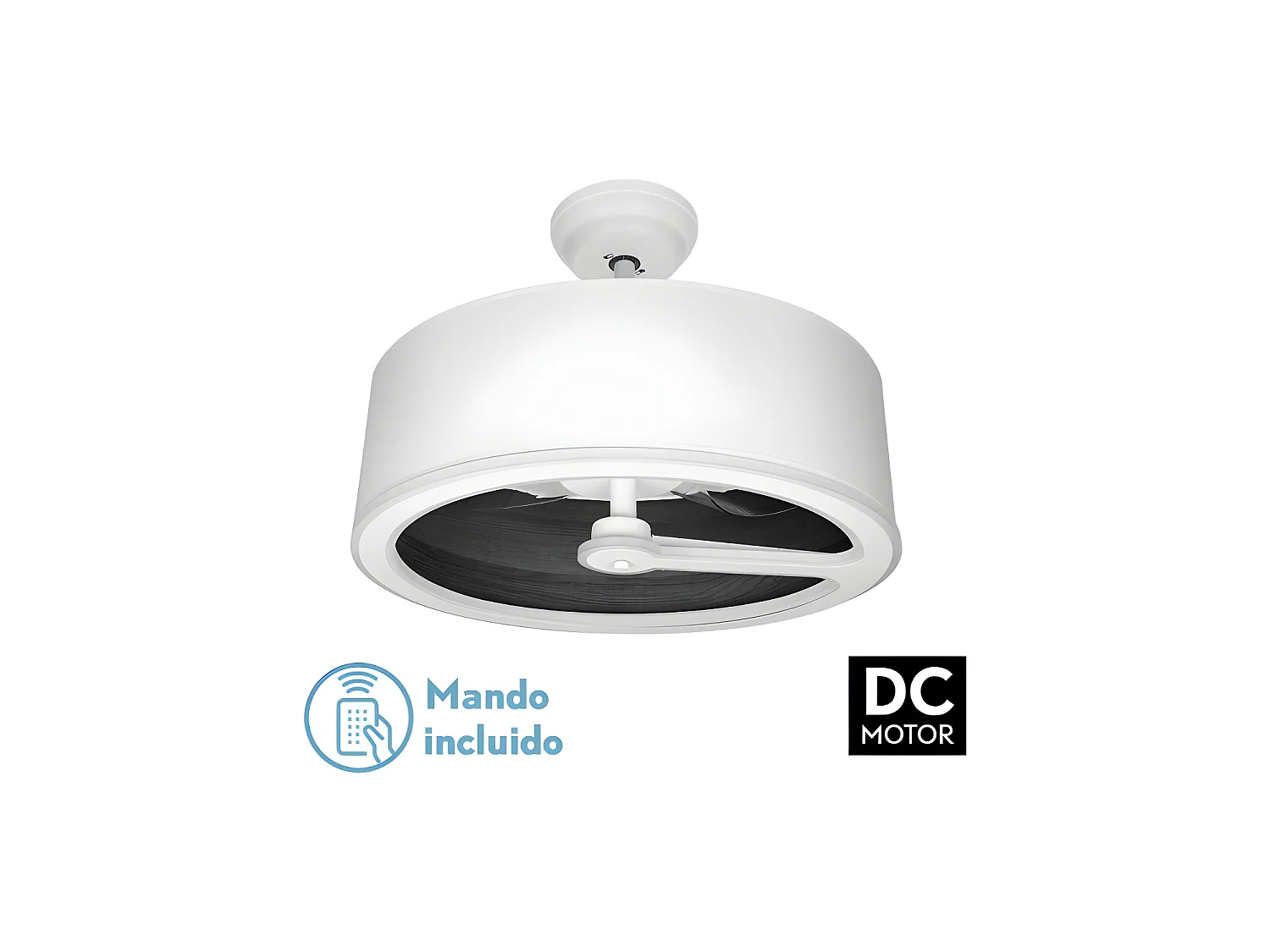 Ventilateur Dc TATIANA blanc noir LED intégré 3 températures commande à distance Fabrilamp