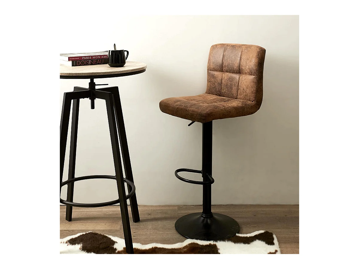 JULIO - Lot de 6 Tabourets Simili Marron Camel