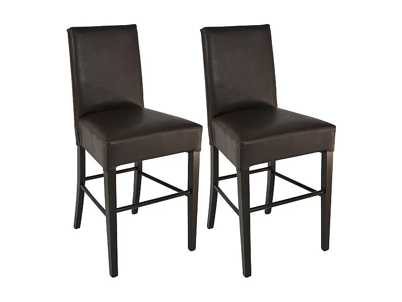 TONY - Lot de 2 Tabourets H64 Wengé et Assise Simili Cuir Marron
