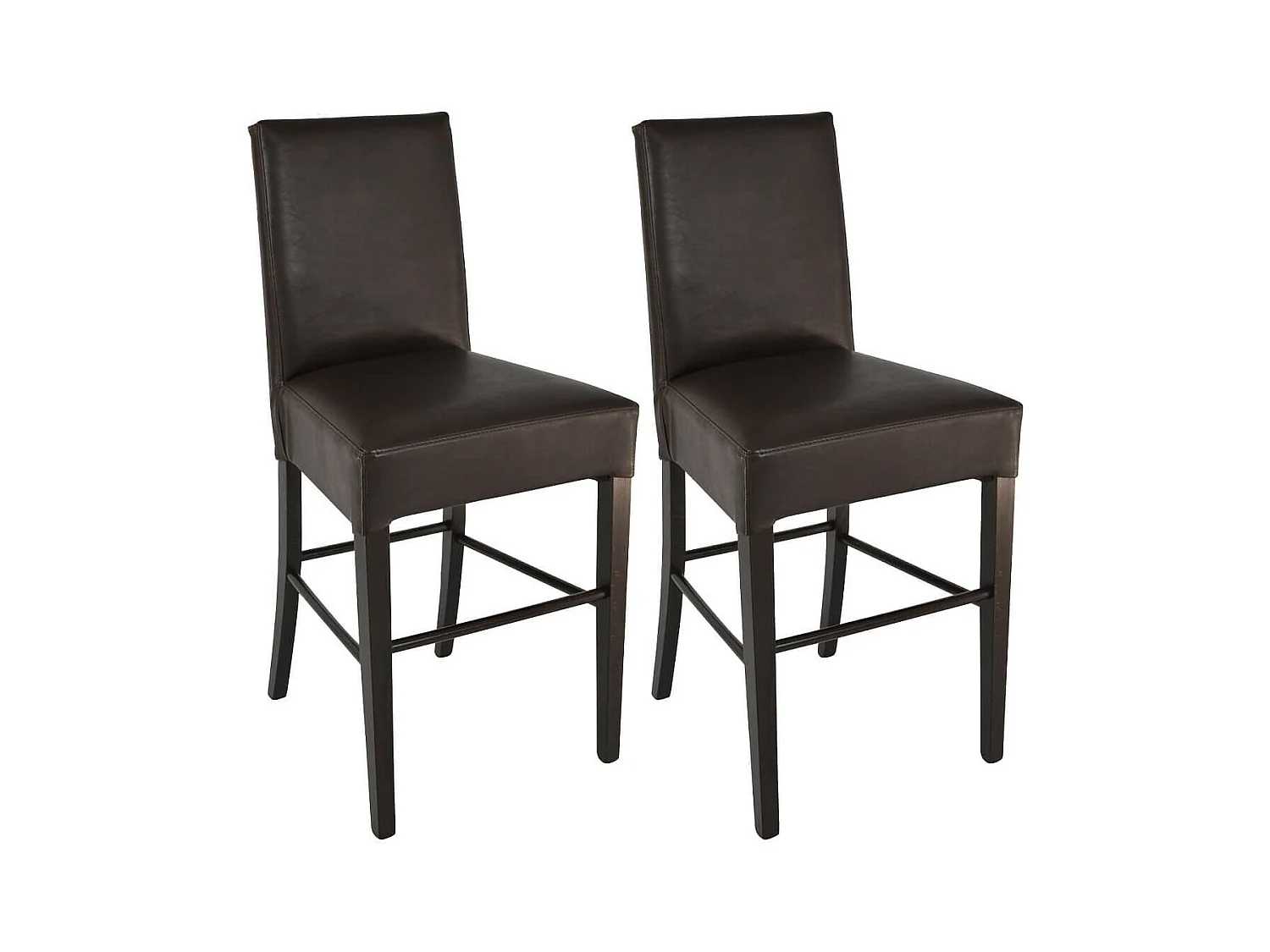 TONY - Lot de 2 Tabourets H64 Wengé et Assise Simili Cuir Marron